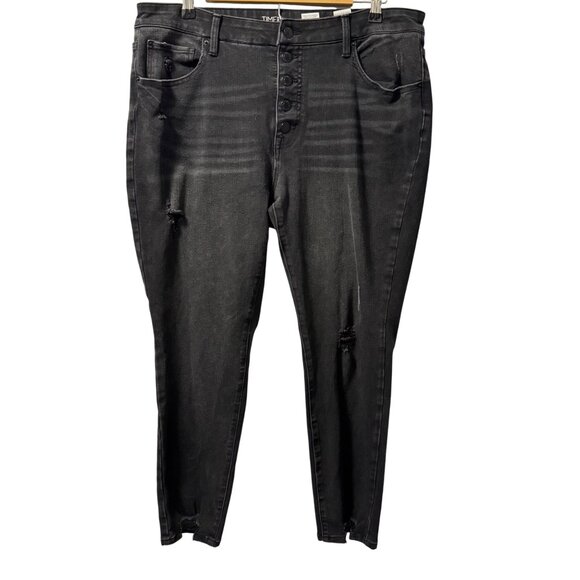Time And Tru Womens High Rise Skinny Black Distressed Jeans Size 16 - Picture 1 of 12